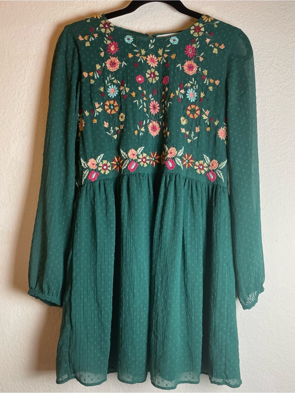 Zara Emerald Green Floral Embroidered Mini Dress - Medium